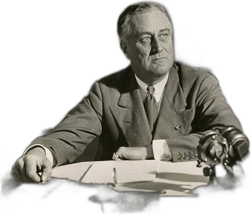 Roosevelt, Fireside Chats yayınında. Salonda bağırmak yerine mikrofonun karşısına oturan ilk başkan.