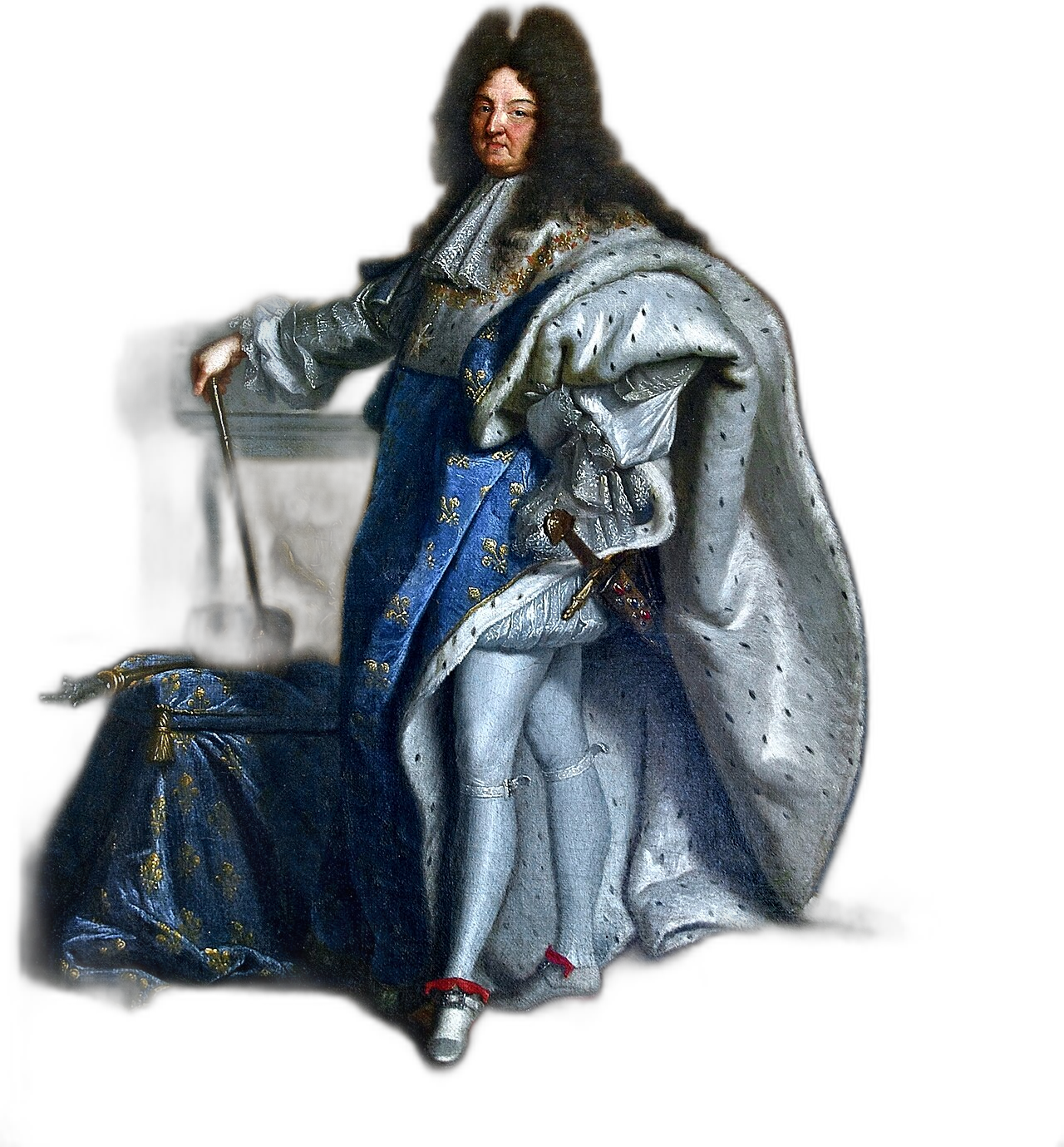 Hyacinthe Rigaud'nun 1701 tarihli XIV. Louis portresi. Ermin astarlı manto, ipek çorap, kırmızı topuk: o çağda gücün üniforması.